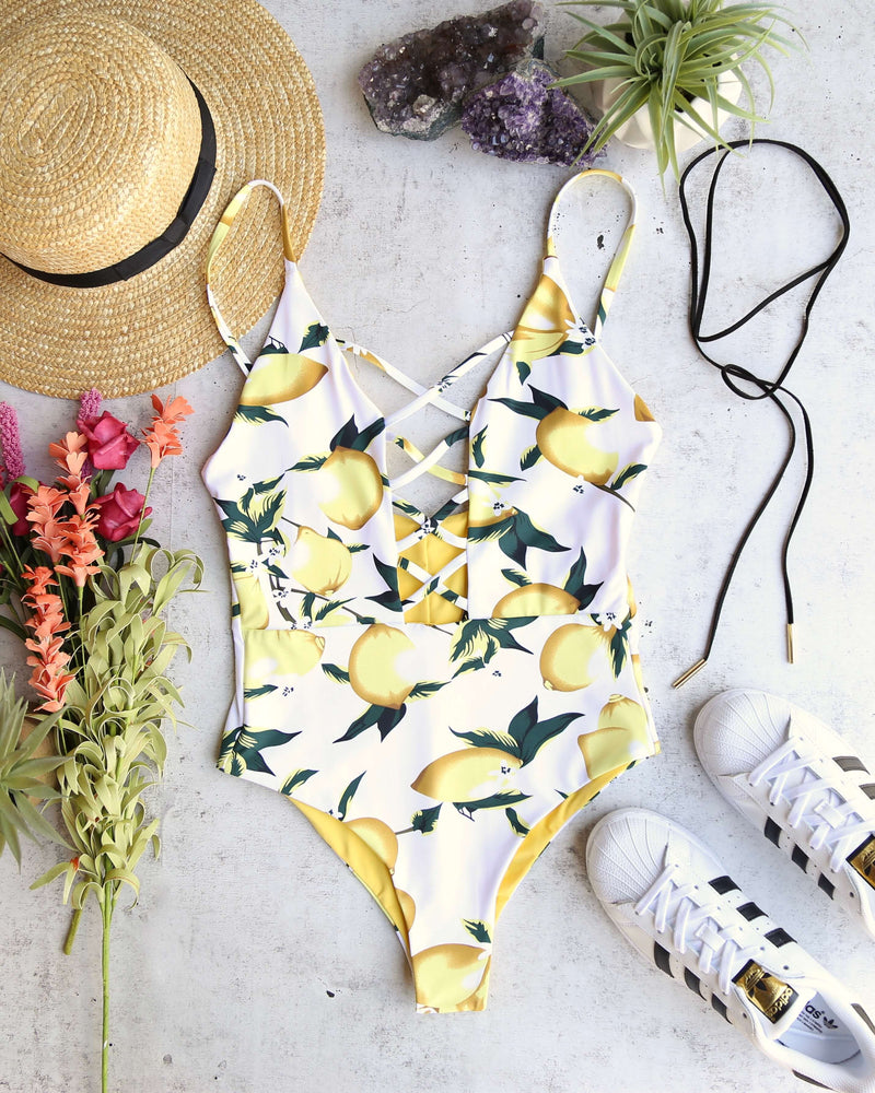 Seamless Caged Front One Piece Swimsuit - Yellow Lemonade