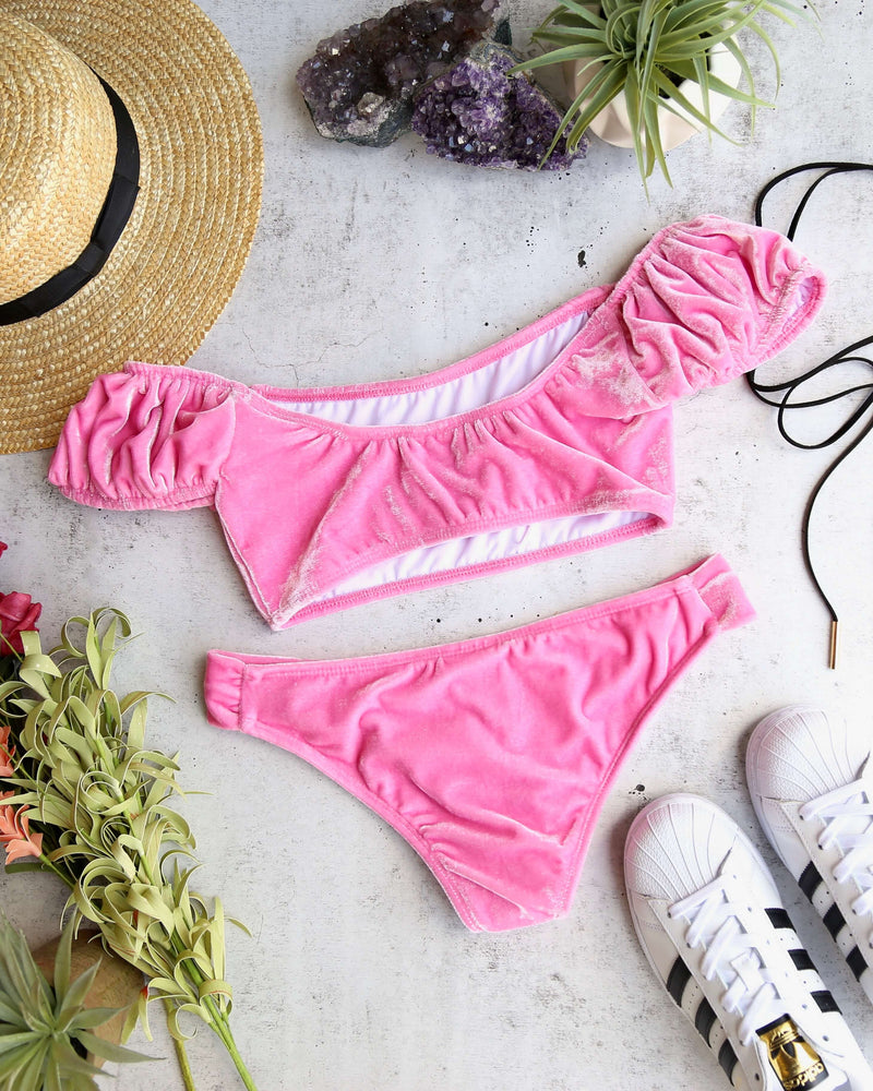 Motel - Fabienne Velvet Bikini Separates in Candy Pink