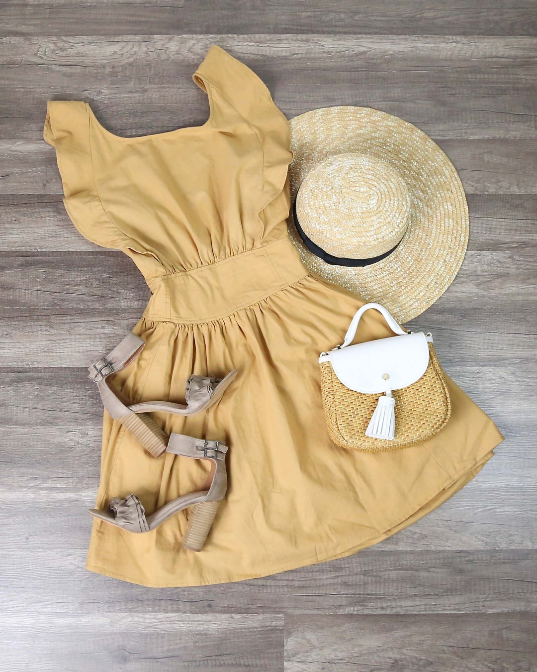 Open Bow Back Cotton Fit and Flare Mini Dress - Mustard Shop Hearts Open Bow Back Cotton Fit and Flare Mini Dress - Mustard Shop Hearts