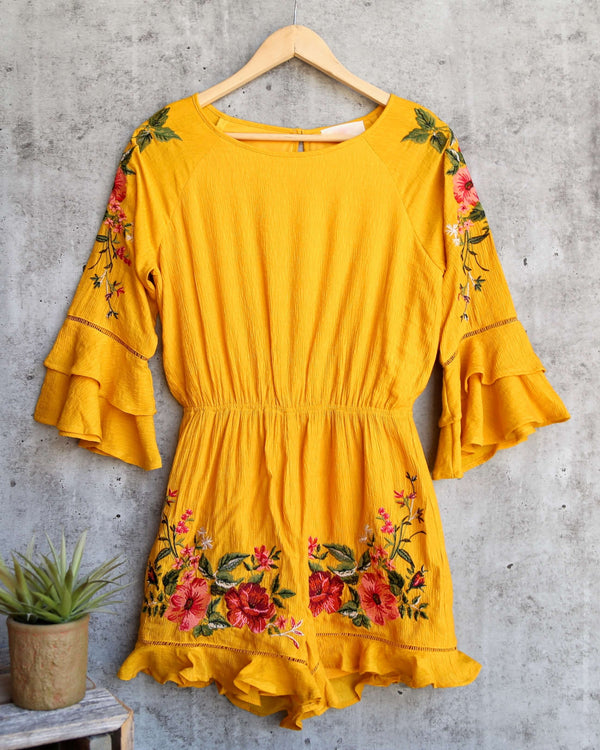 Floral Embroidered Romper in Mustard