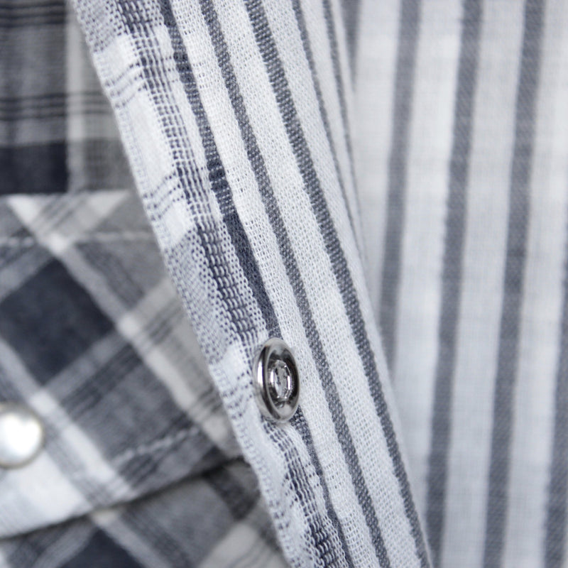 vintage affair soft button up womens plaid flannel long sleeve shirt - navy/white - shophearts - 4