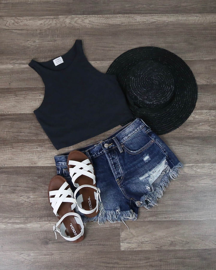 Final Sale - Honey Punch - Everyday Ribbed Knit Crop Top in Charcoal