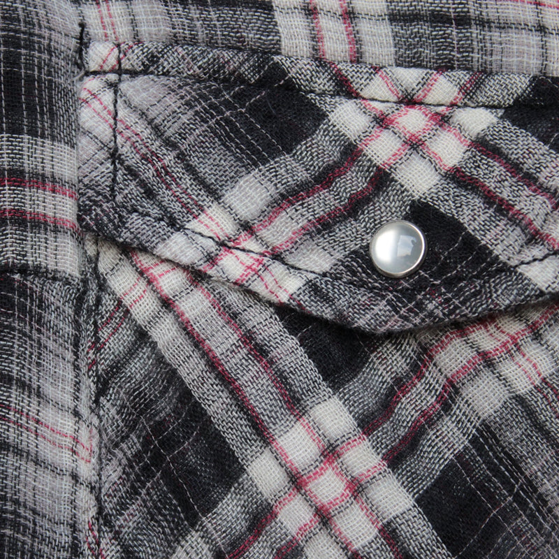 vintage affair soft button up womens plaid flannel long sleeve shirt - black/red - shophearts - 2
