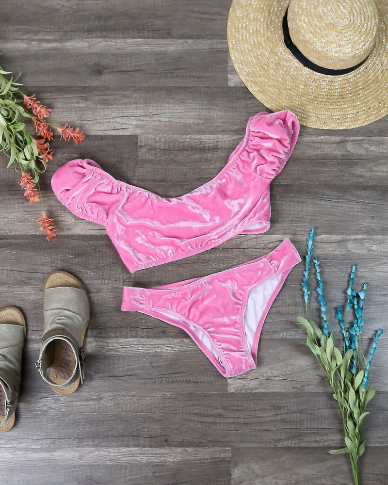 Motel - Fabienne Velvet Bikini Separates in Candy Pink