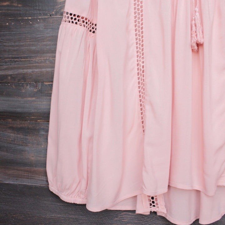 boho long sleeve peasant blouse with lace inset - dark salmon - shophearts - 3