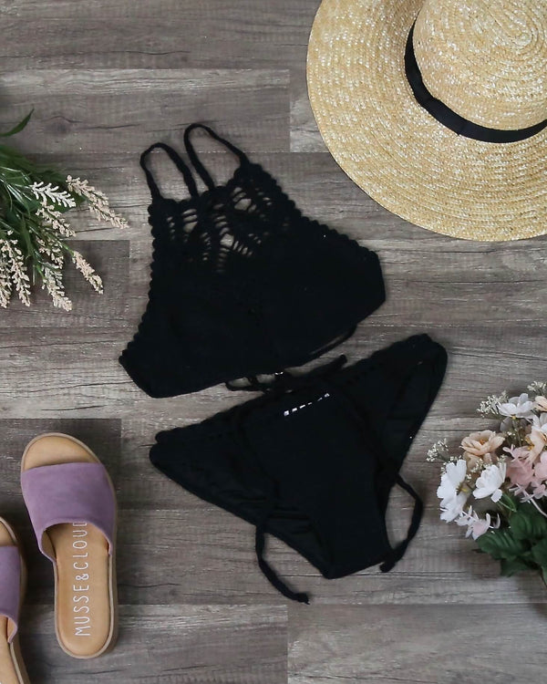 Final Sale - Somedays Lovin - Feeling Free Crochet Bikini Separates in Black