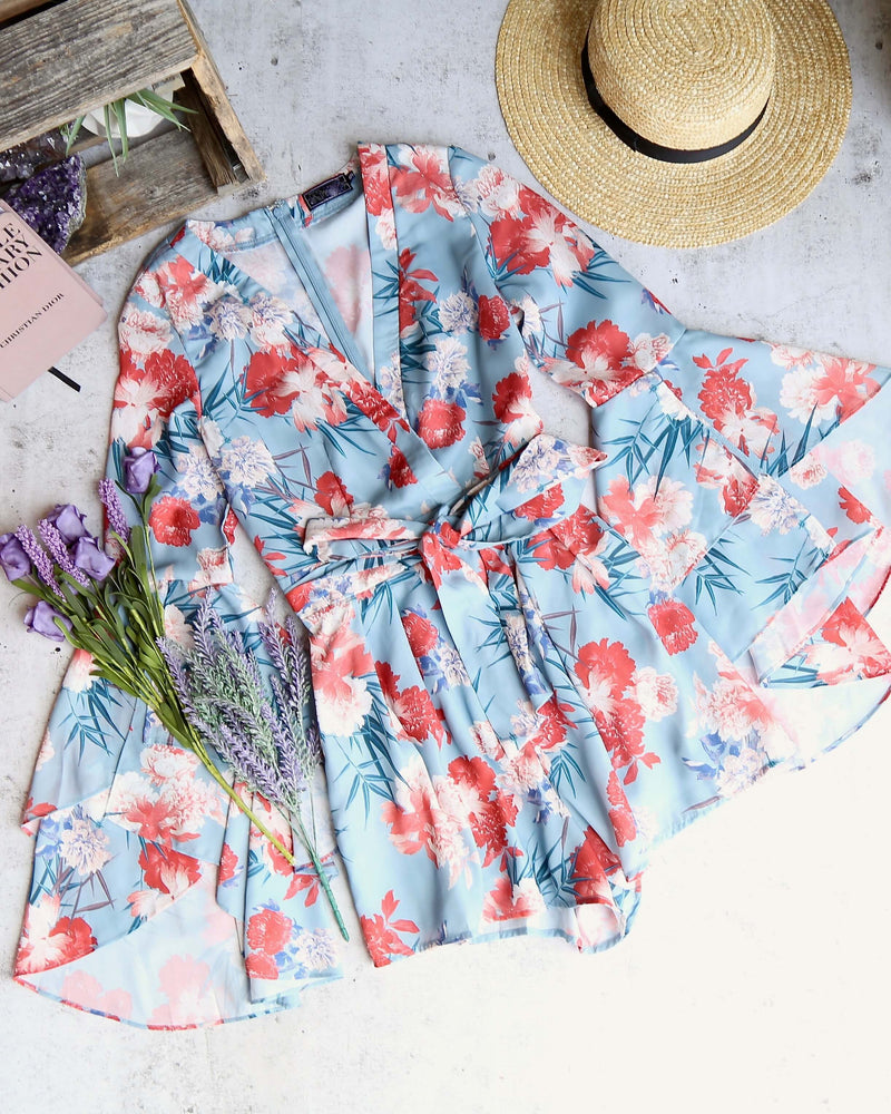 On The Double Floral Romper in Blue
