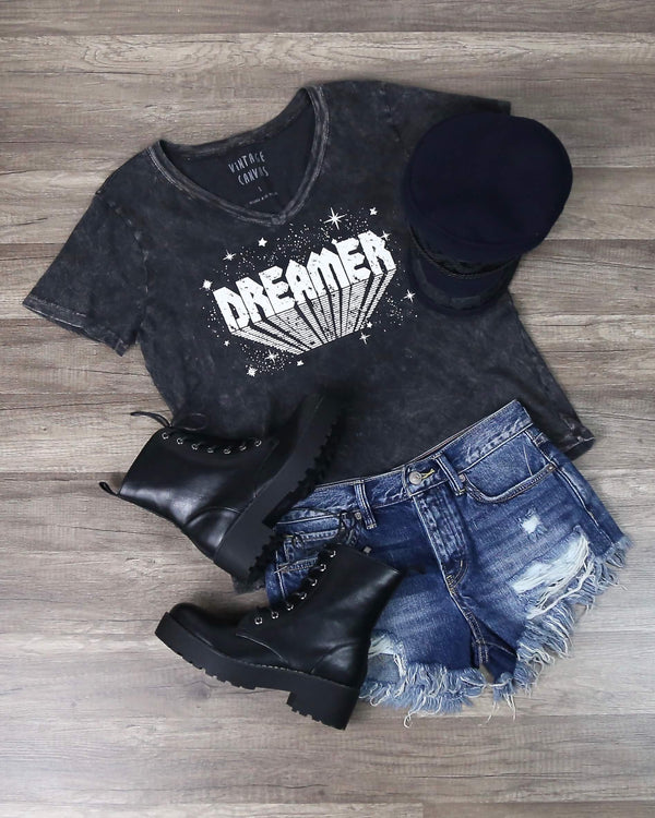 Dreamer Washed Vintage Graphic Tee in Charcoal