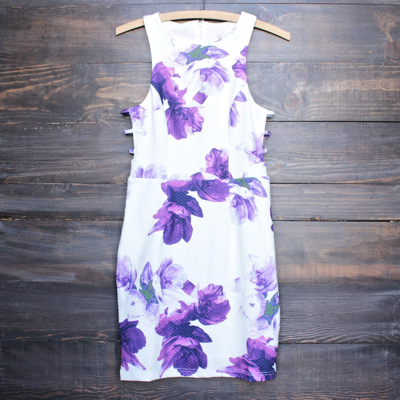 floral print embossed fabric with side cut out dress - shophearts - 1