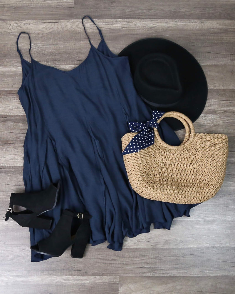 Coming Up For Air Flowy Dress in Midnight Navy