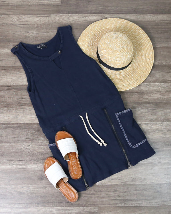 Casual And Comfy Drawstring Waist Dress in Navy
