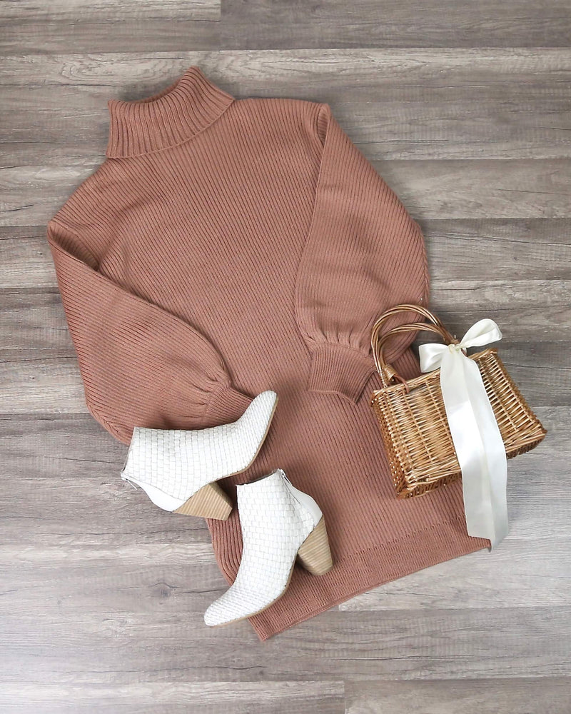 Lush Clothing - Turtleneck Sweater Knit Dress in Dusty Mauve