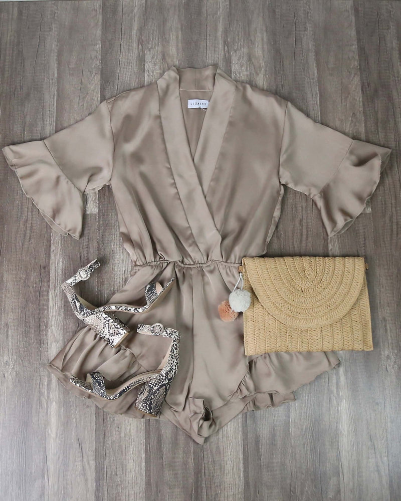 Lioness - Meet Me in Como Silky Romper in Taupe