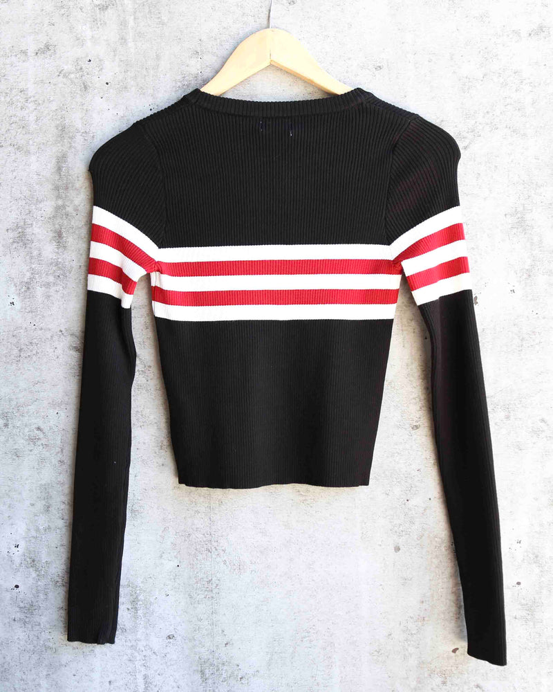 Easy Does It Stripe Knit Ribbed Sweater in Black