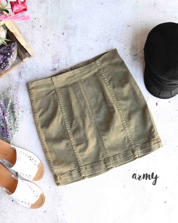 Free People - Modern Femme Novelty Mini Denim Skirt in Army