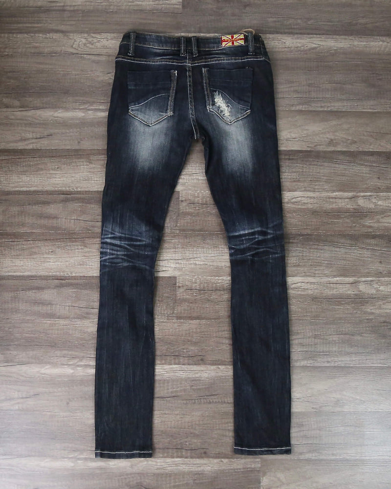 Distressed Skinny Jeans in Dark Denim
