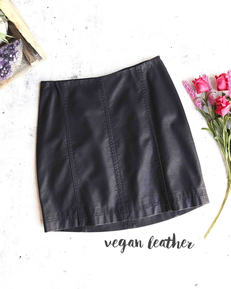 Free People - Modern Femme Novelty Mini Vegan Leather Skirt in Black