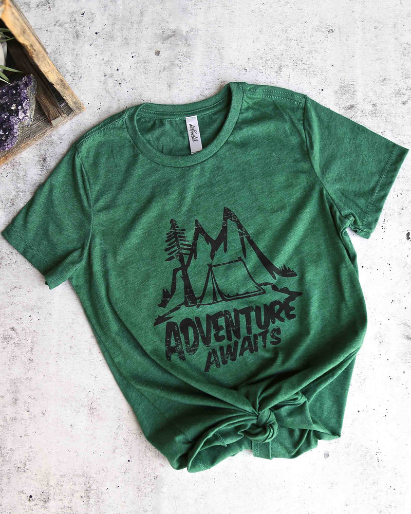 Distracted - Adventure Awaits Women's Favorite Cotton Tee in Heather Forest