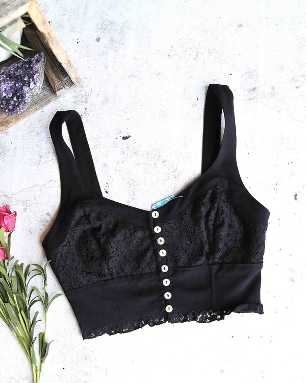 Free People - Here I Go Brami Lace Crop Top in Black