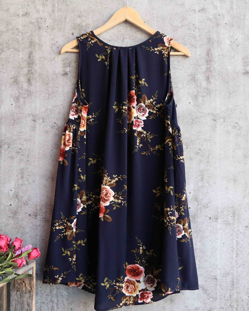 Navy Floral Sleeveless Dress
