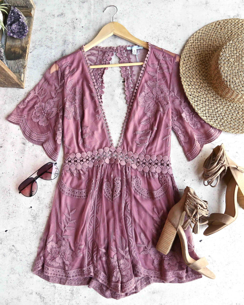 Girl Talk Open Back Lace Embroidered Romper in More Colors