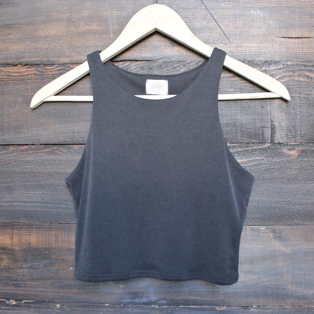 bsic - everyday ribbed knit crop top - charcoal - shophearts - 1