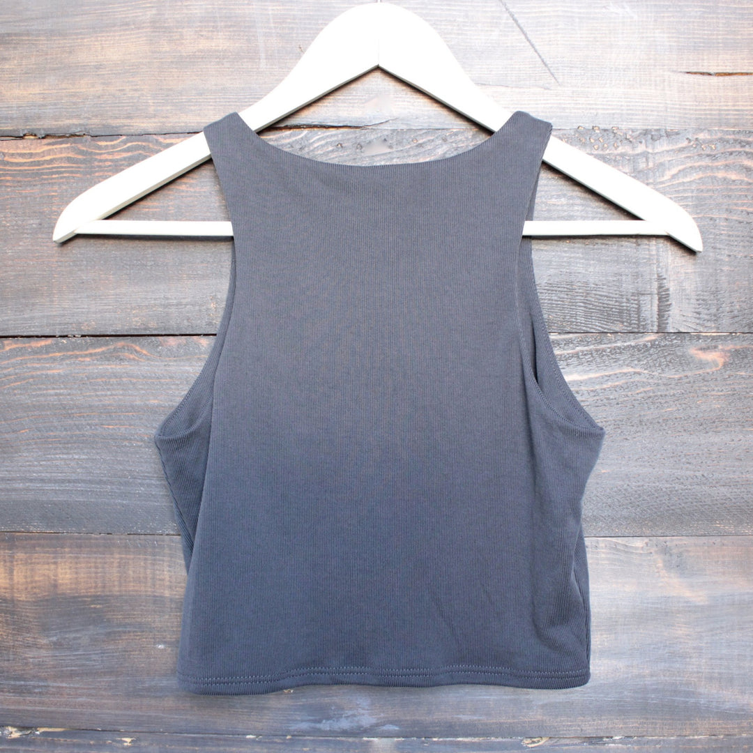 bsic - everyday ribbed knit crop top - charcoal - shophearts - 2