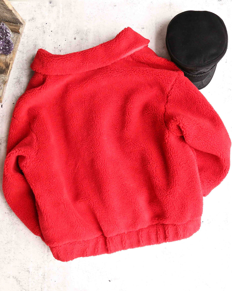 Zip Up Teddy Bear Jacket in Red