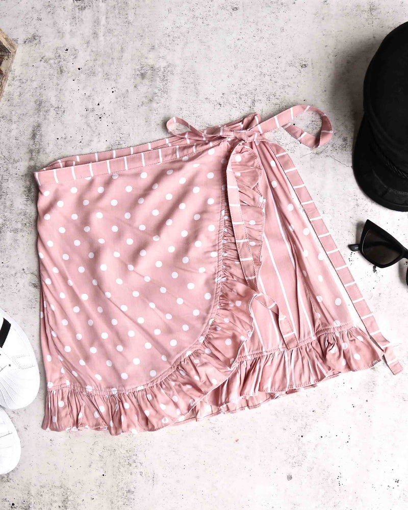 Motel Rocks - Miza Mini Wrap Skirt - Spot Stripe Pink
