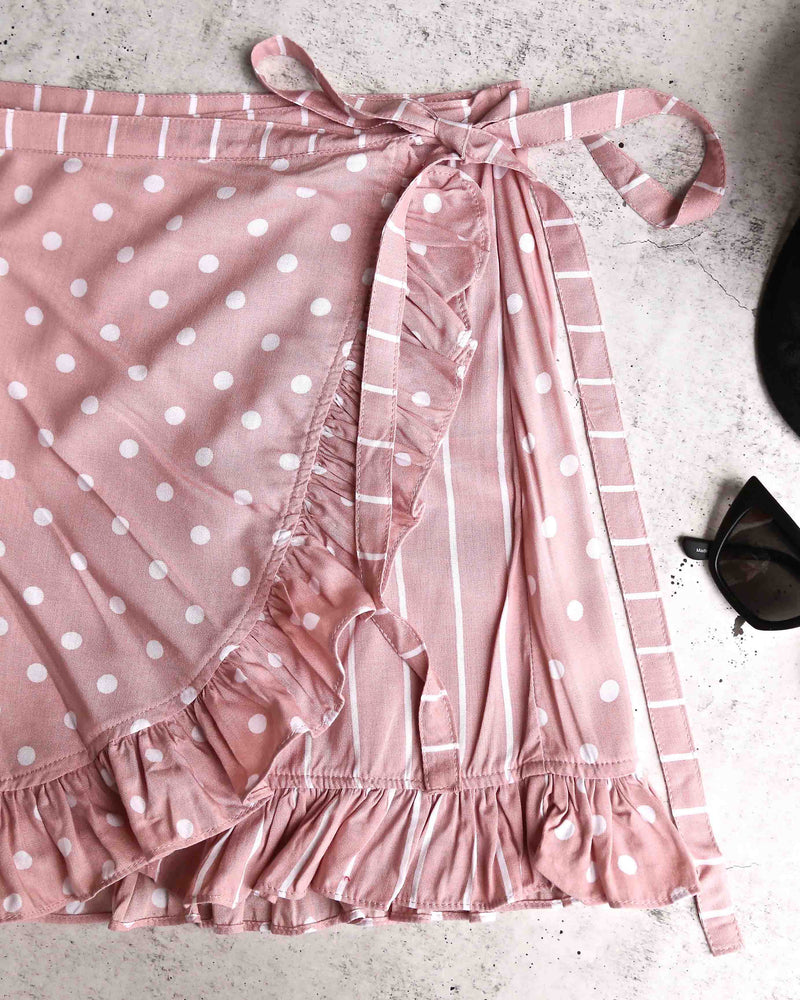 Motel Rocks - Miza Mini Wrap Skirt - Spot Stripe Pink