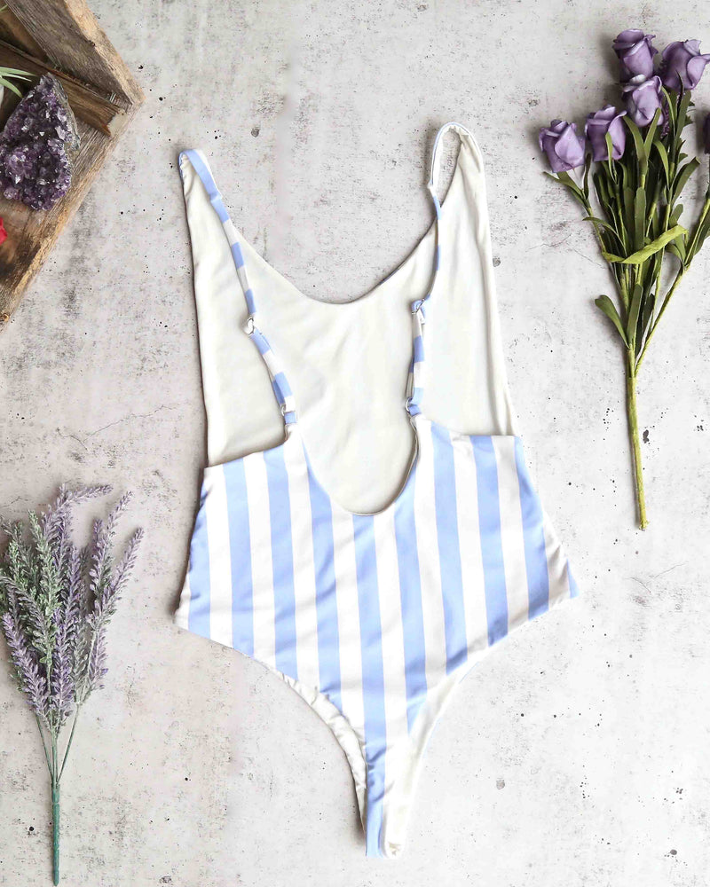 Final Sale - Dippin' Daisy - Seamless High Cut Vintage Thong One Piece - Sky Stripes