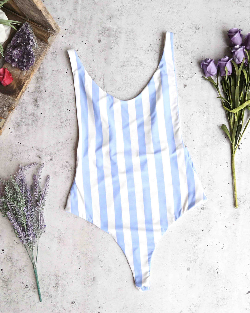 Final Sale - Dippin' Daisy - Seamless High Cut Vintage Thong One Piece - Sky Stripes