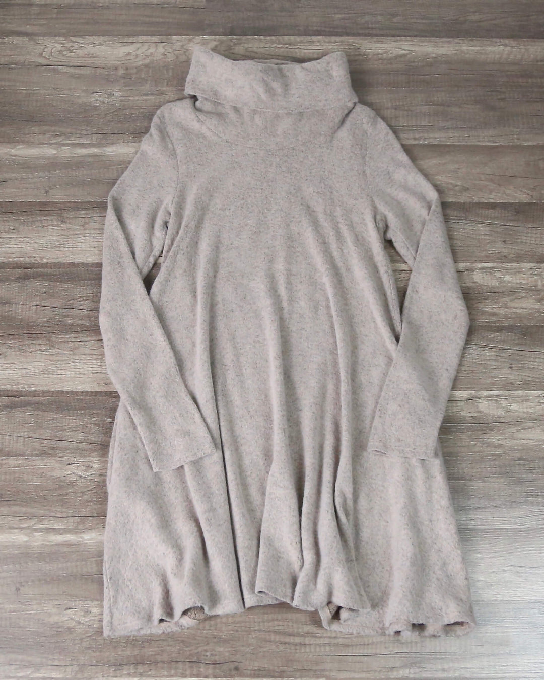 Flowy Swing Knit Turtleneck Mini Dress in Taupe Shop Hearts Flowy Swing Knit Turtleneck Mini Dress in Taupe Shop Hearts