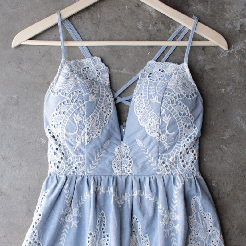 lace one piece embellished embroidered denim romper - shophearts - 3