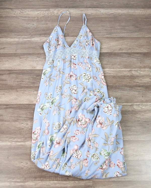 Open Back Floral Maxi in Sky Blue