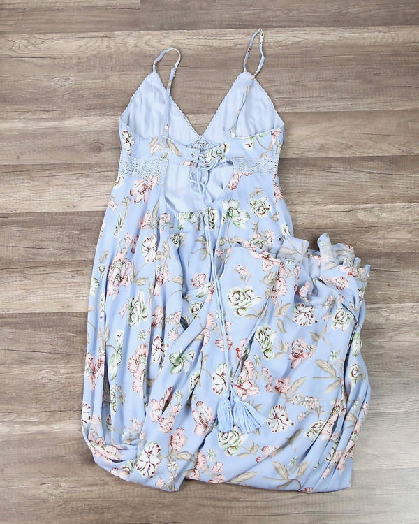Open Back Floral Maxi in Sky Blue