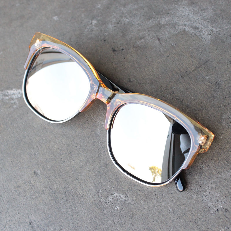 quay - bronx half-rimmed sunglasses - coffee with silver mirror lens - shophearts - 4