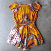 Final Sale - Reverse x Lovecat - Strapless Off The Shoulder Boho Print Romper in Yellow