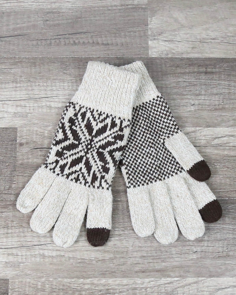 Winter Gloves in Ivory/Brown