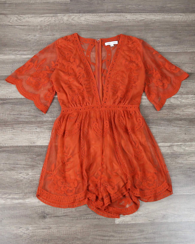 Honey Punch - As You Wish Embroidered Lace Romper (Women) - More Colors