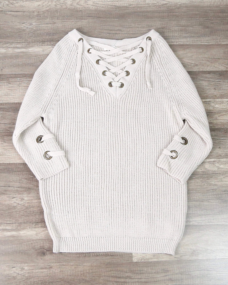 Lace Up Grommet Sweater in Blush