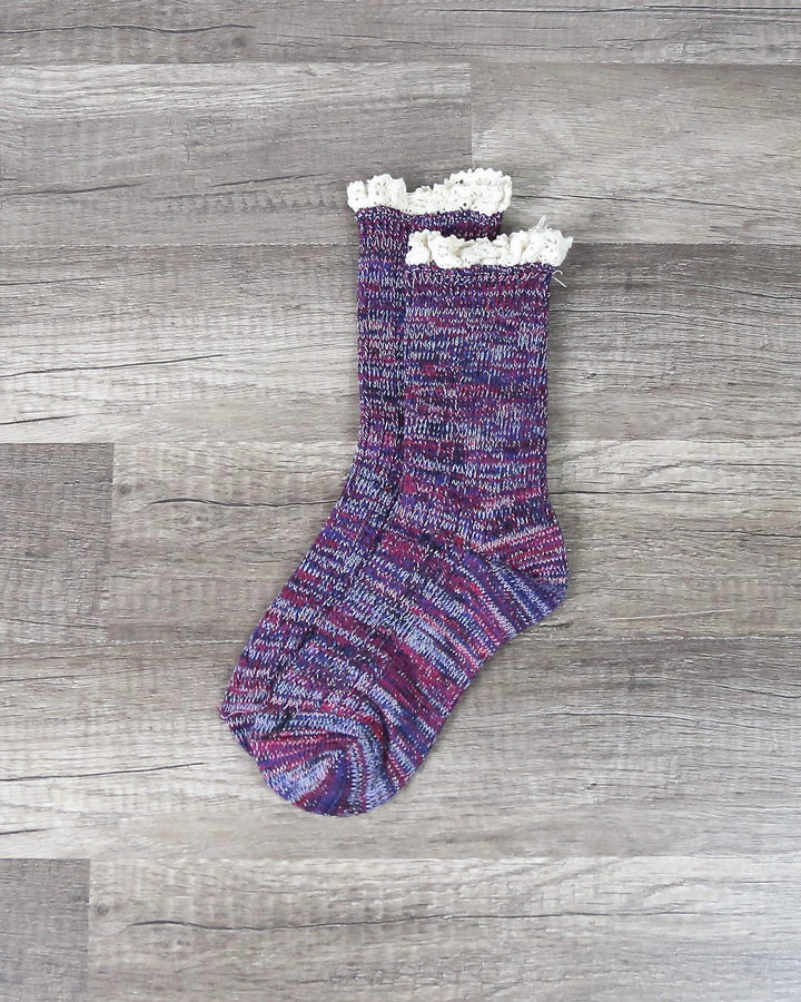 Marled Crew Socks with Lace - More Colors