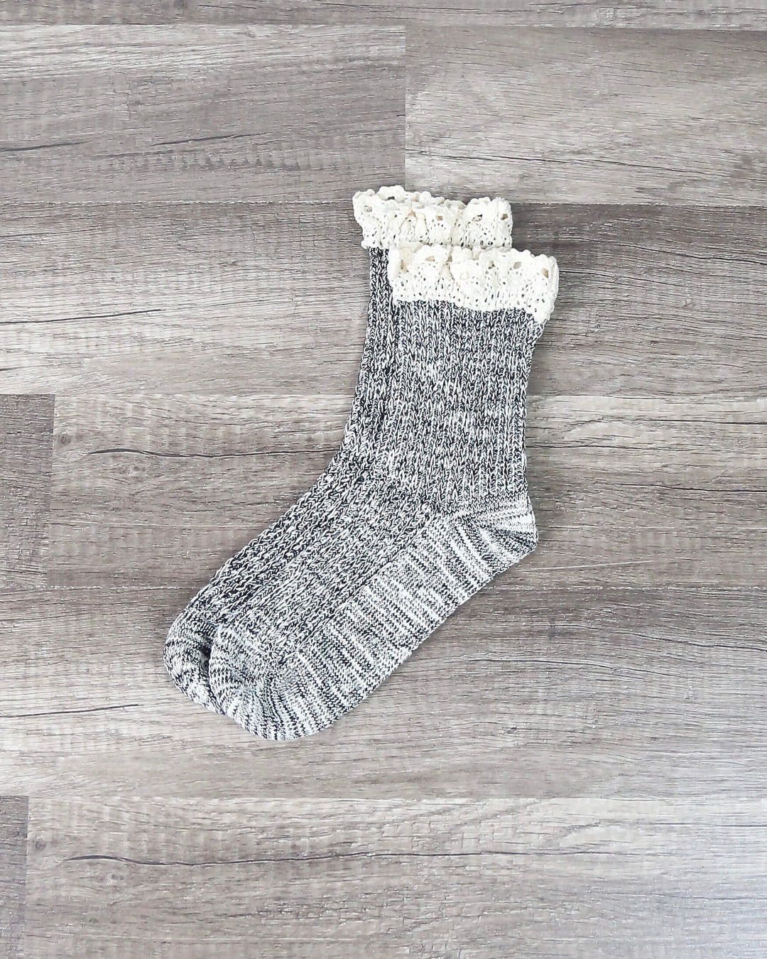 Marled Crew Socks with Lace - More Colors
