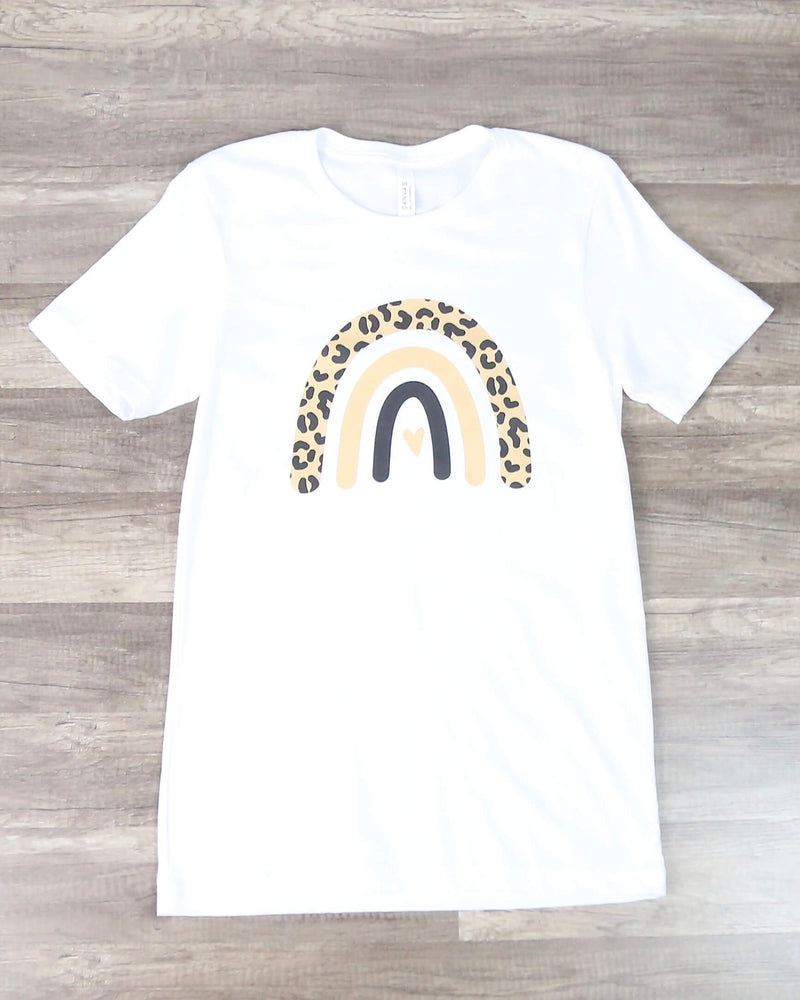Distracted - Leopard Rainbow Graphic Tee in White