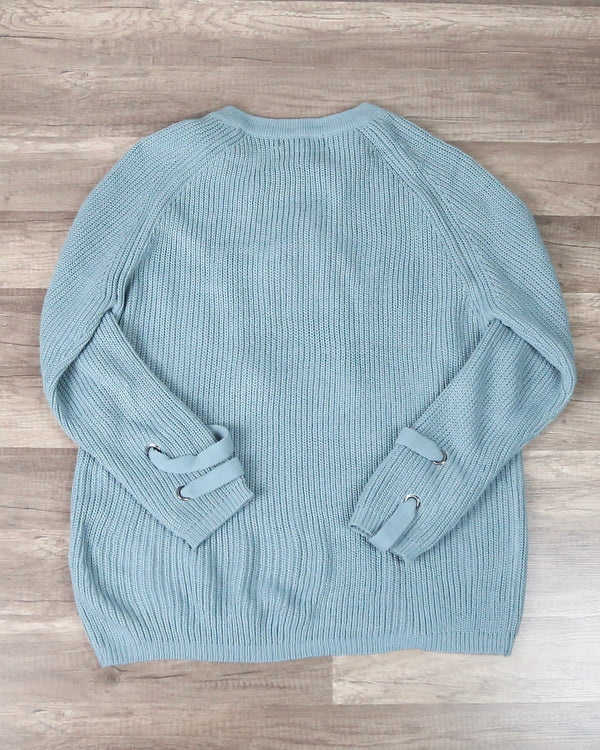 Lace Up Grommet Knit Sweater in Sage