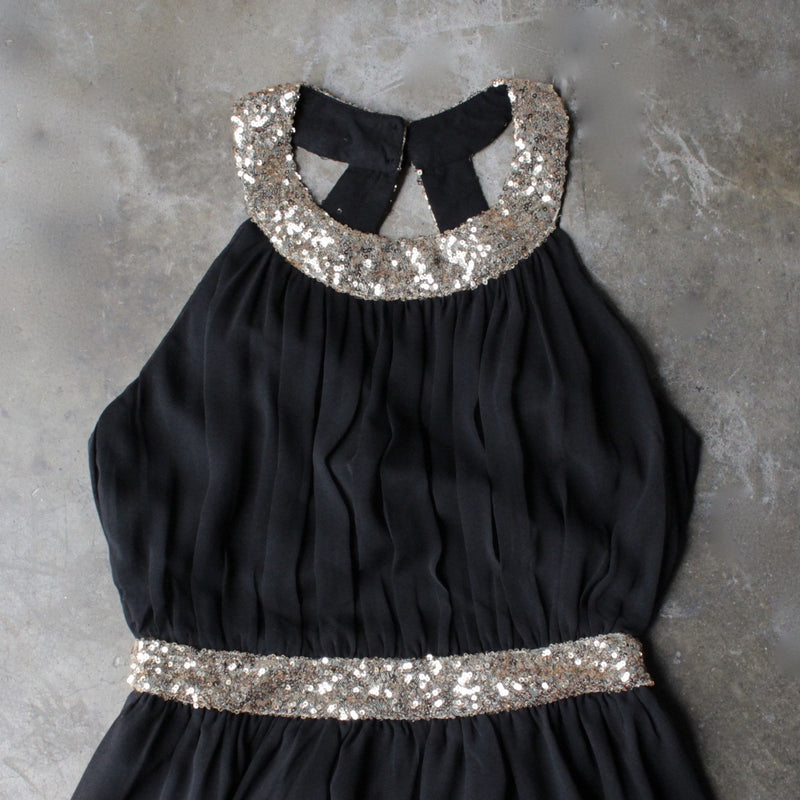 stepping out pleated halter dress with gold sequin - black - shophearts - 3