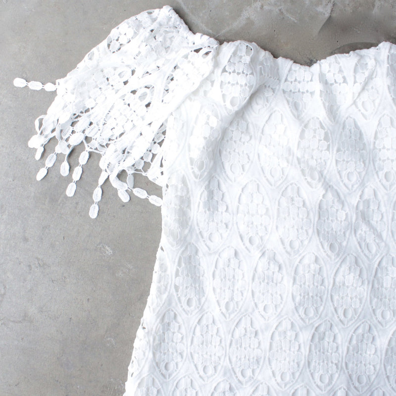off the shoulder fringe crochet bodycon dress - white - shophearts - 3