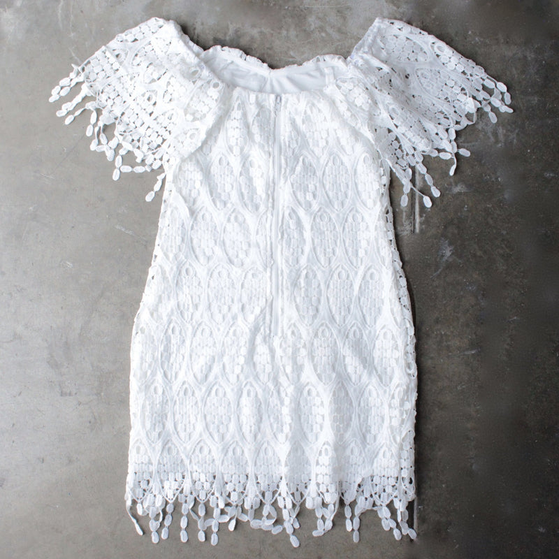 off the shoulder fringe crochet bodycon dress - white - shophearts - 2