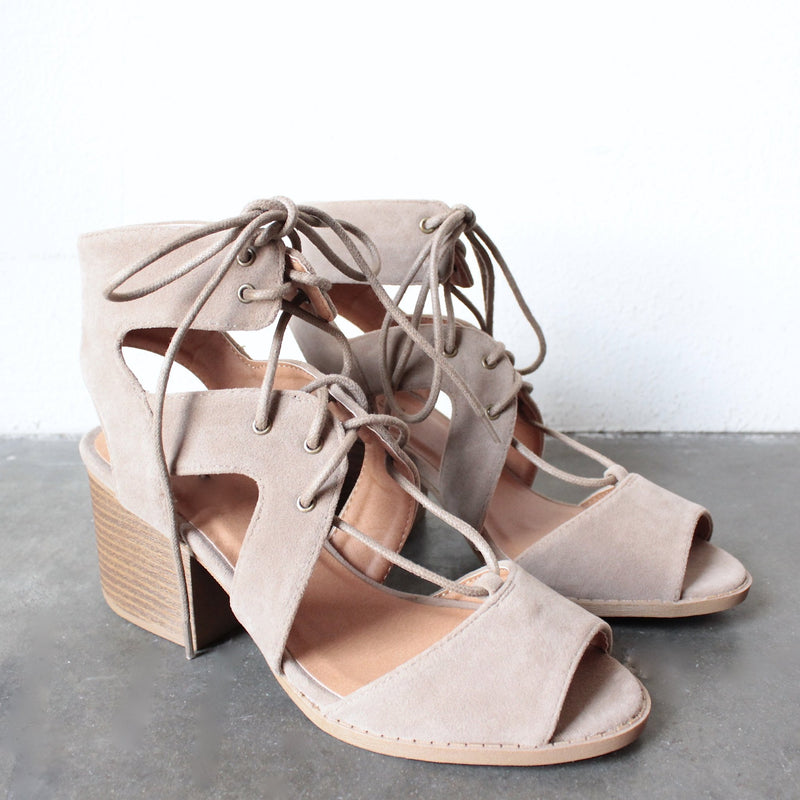 lace-up cutout heeled sandal - taupe - shophearts - 5
