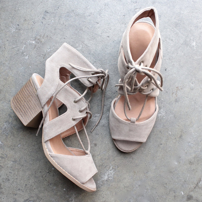 lace-up cutout heeled sandal - taupe - shophearts - 2